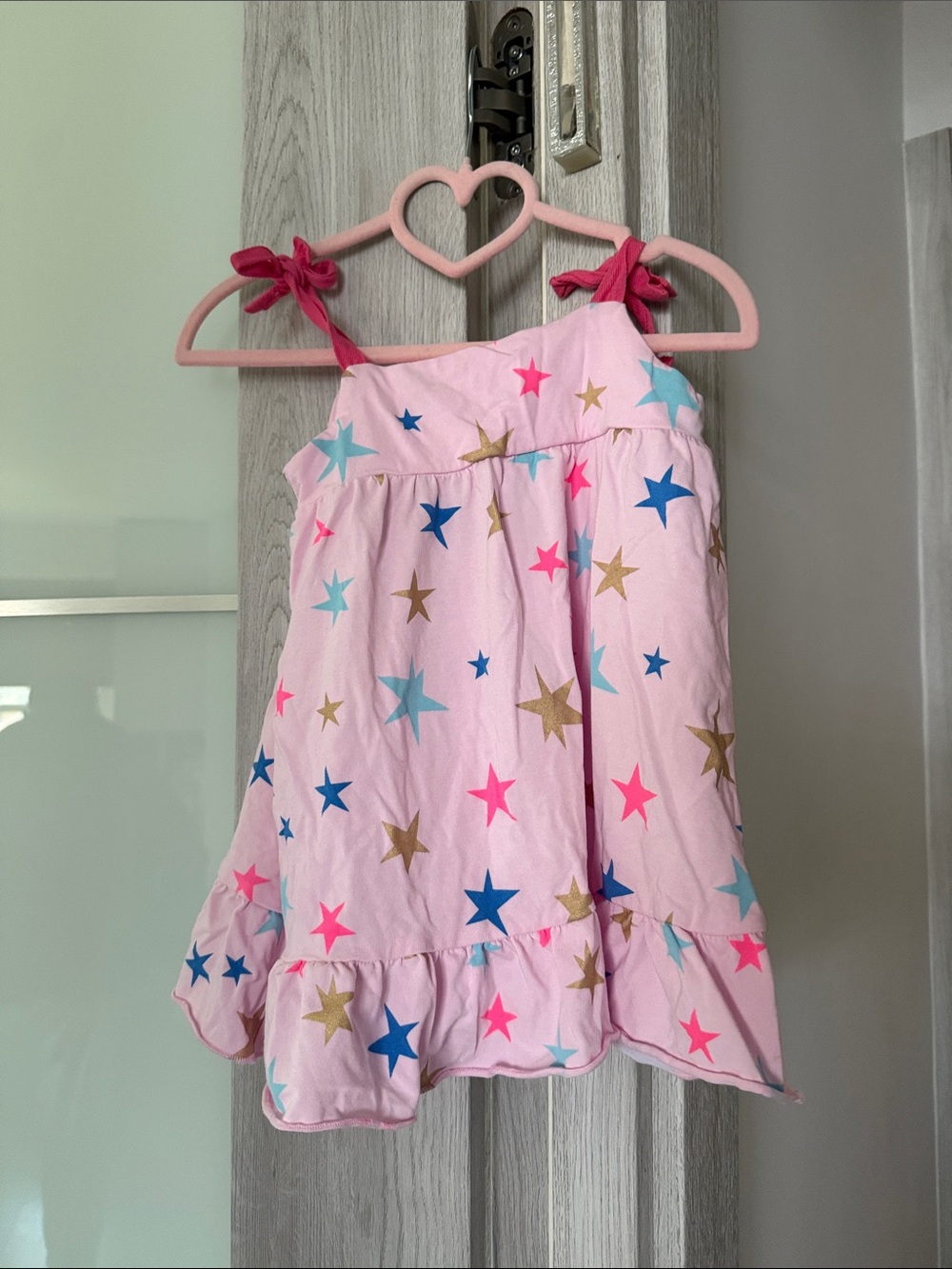 Pink Star Print Tie-Shoulder Dress